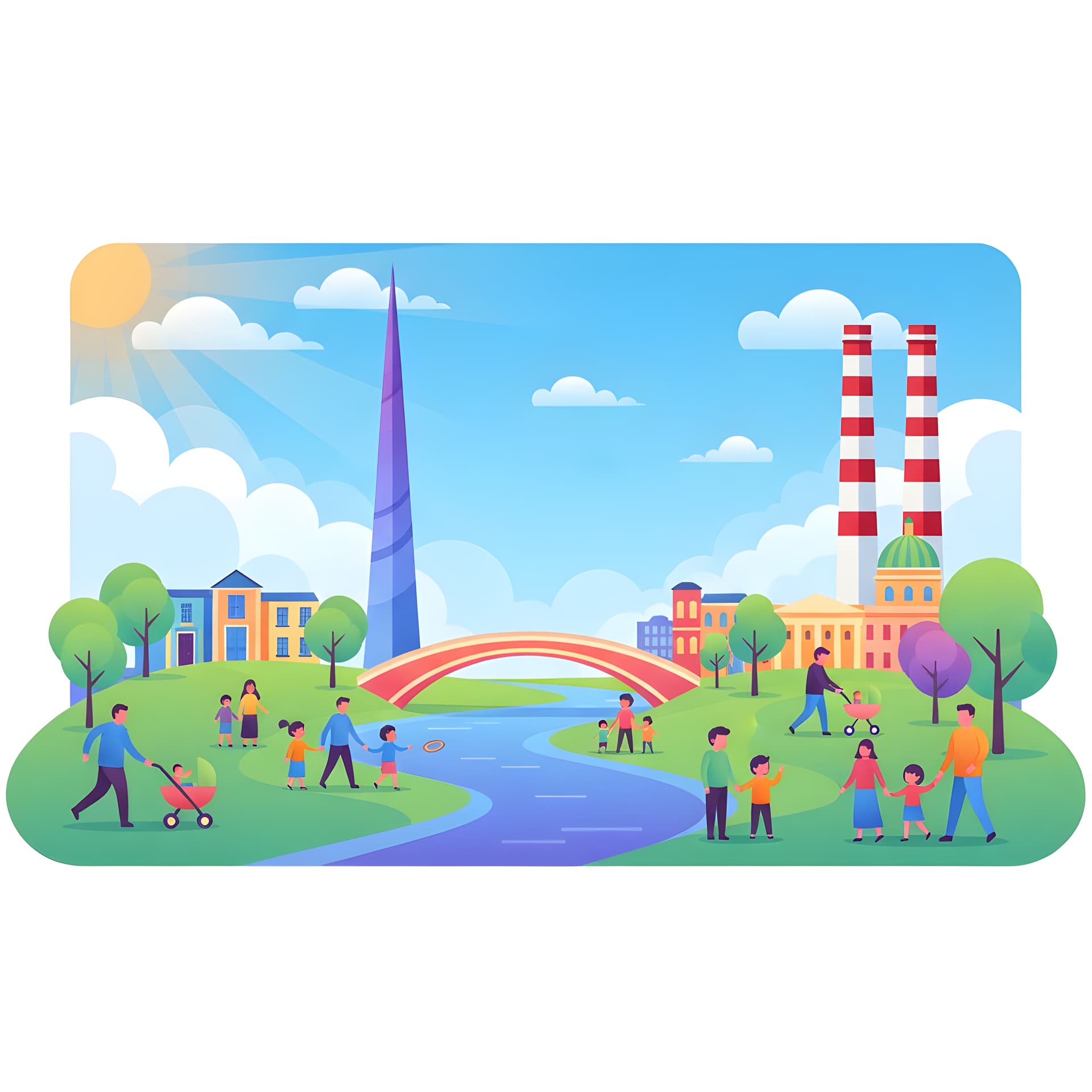 Playful illustration of Dublin featuring Poolbeg Towers